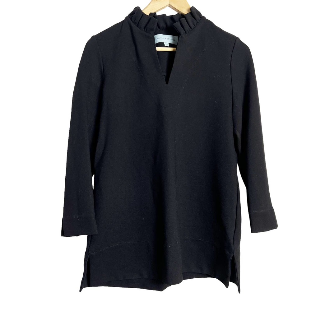 Tuckernuck Black Ruffled V-Neck Long Sleeve Tunic Top XS